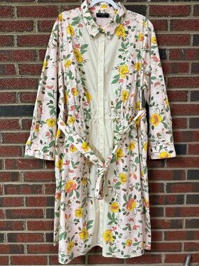 Lane Bryant Pink Floral Midi Dress with Yellow & Green Accents